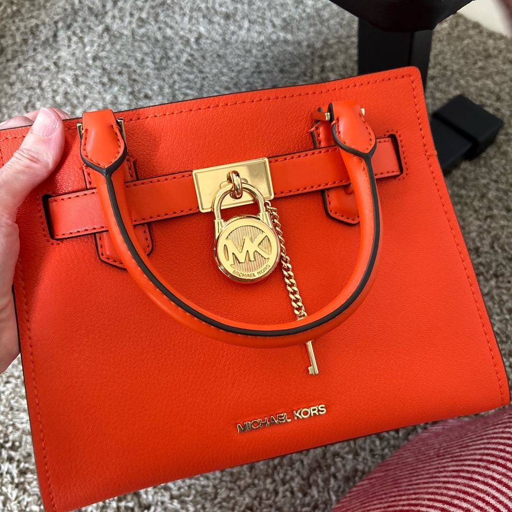 Michael Kors Bright Orange Satchel with Gold Accents